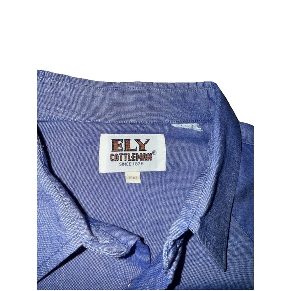 Ely Cattleman XL Blue Western Snap Pearl Button Up Short Sleeve Shirt Sz 17.5 - Picture 2 of 3